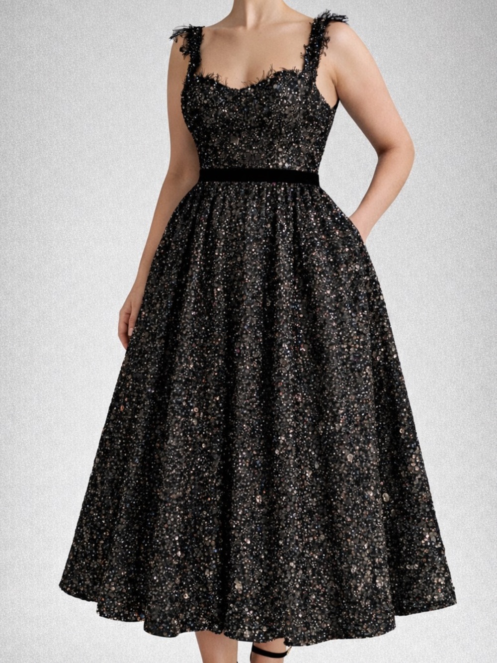 🆕Juliet Roses Black Sequin Midi Dress Size 16 Sparkly Party Lace Glam Dress NWT
